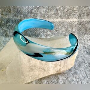 Glass Cuff Bracelet Blue/White/Black with gold accents
